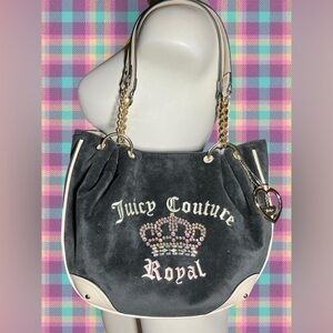 Juicy Couture Black and White Shoulder Bag with Gold Chain